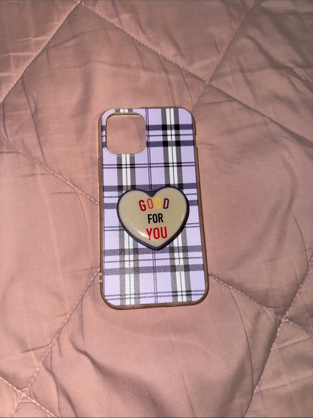 Purple Plaid Phone Case with Heart Grip - Good For You
